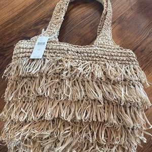 Anthropologie Straw Fringe Bag